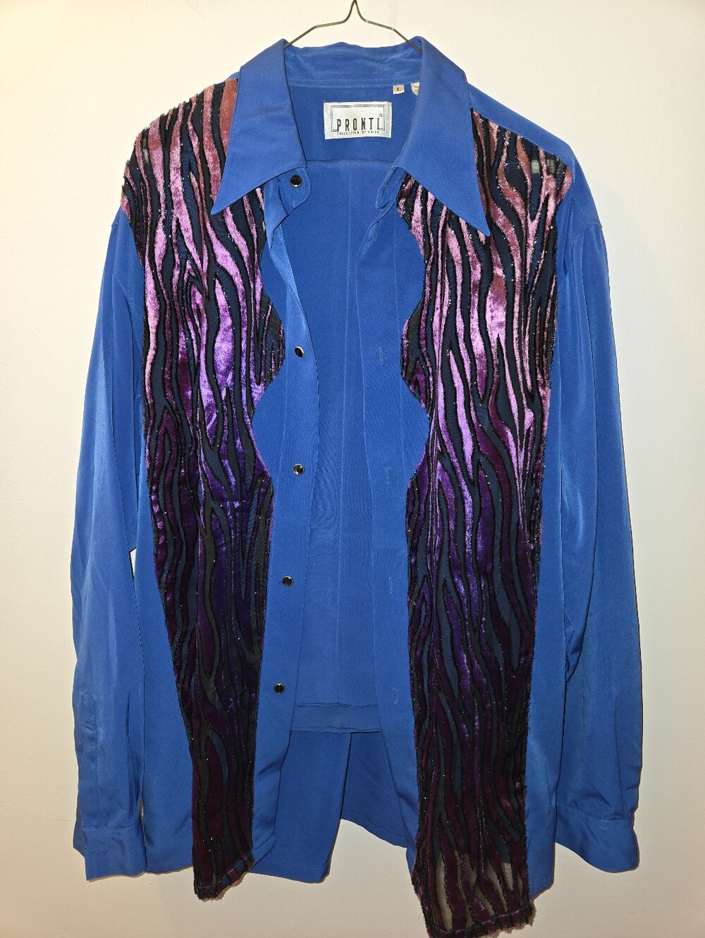 Men’s Royal Blue Shirt with Purple Accents And Black Pants